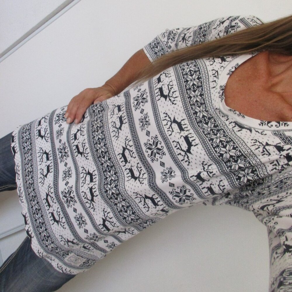 🌸SOLD🌸 LUCKY BRAND Pajama Top Size XL White Print Sleepshirt - Picture 2 of 6
